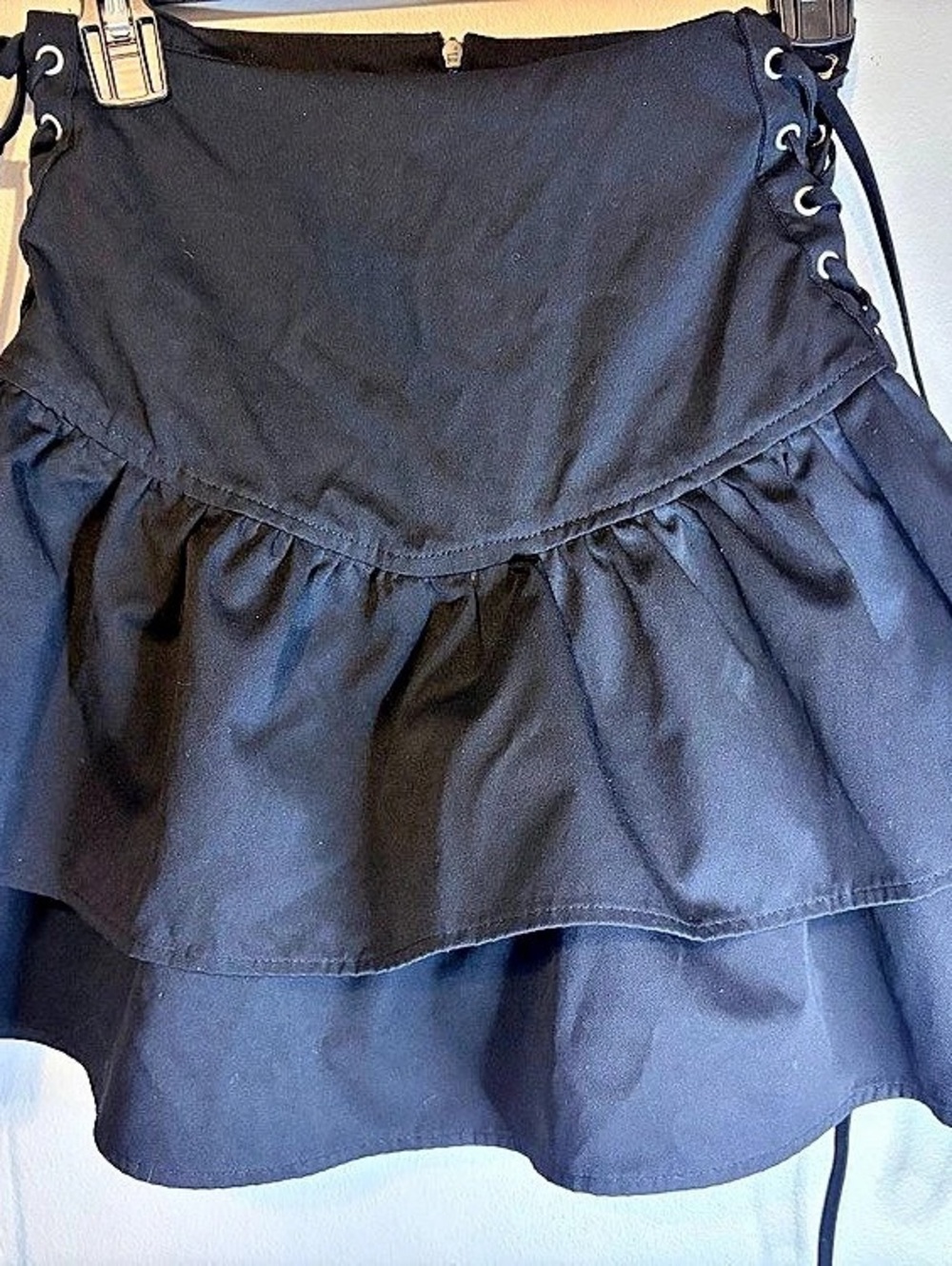 SHEIN Black Lace-Up Tiered Mini Skirt
